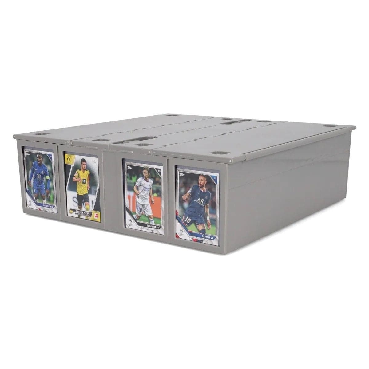 BCW 3200 count Collectible Card Bin gray. angle sports soccer