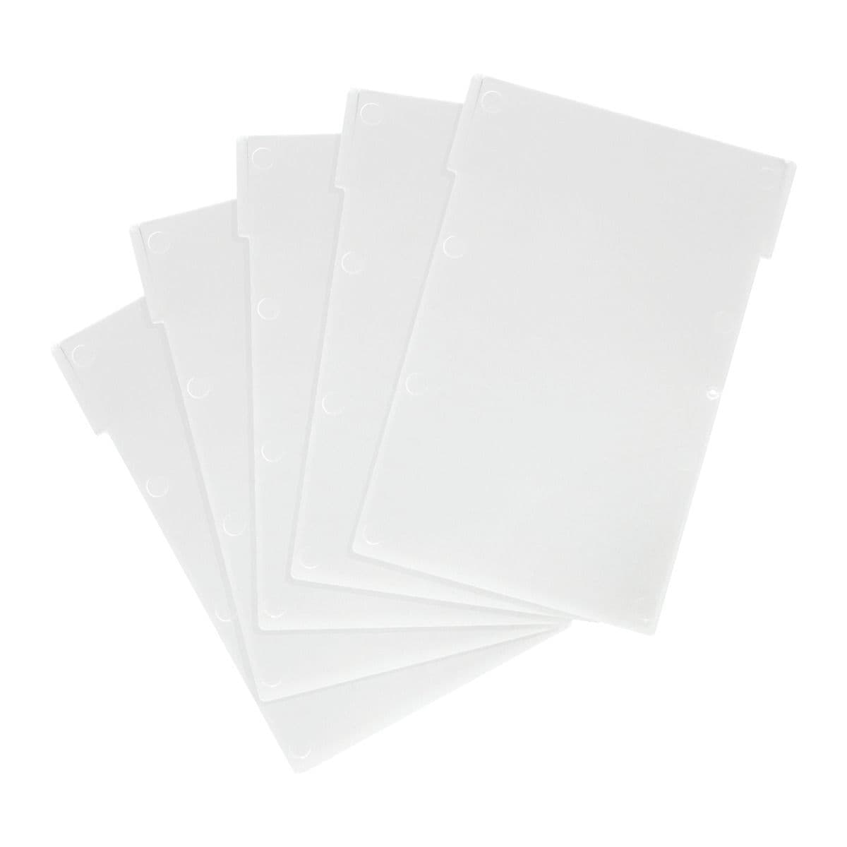 Five frosted BCW graded card partitions displayed in a fanned arrangement, showing durable plastic dividers designed for organizing and separating graded trading cards in storage bins and catalogs.