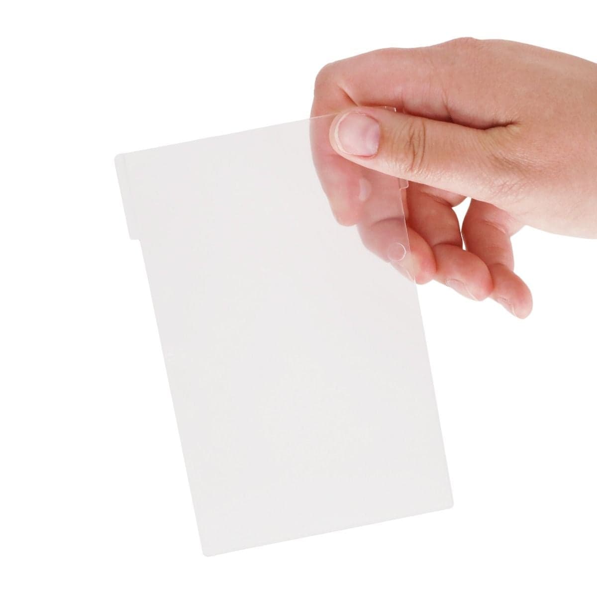 A hand holds a translucent BCW graded card partition, highlighting the lightweight yet durable design used to separate and organize graded trading cards within compatible storage systems.