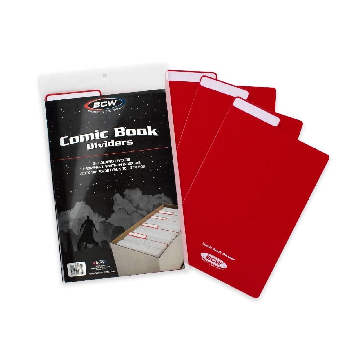 BCW Comic Book Dividers -Red, packaging with a few dividers fanned out