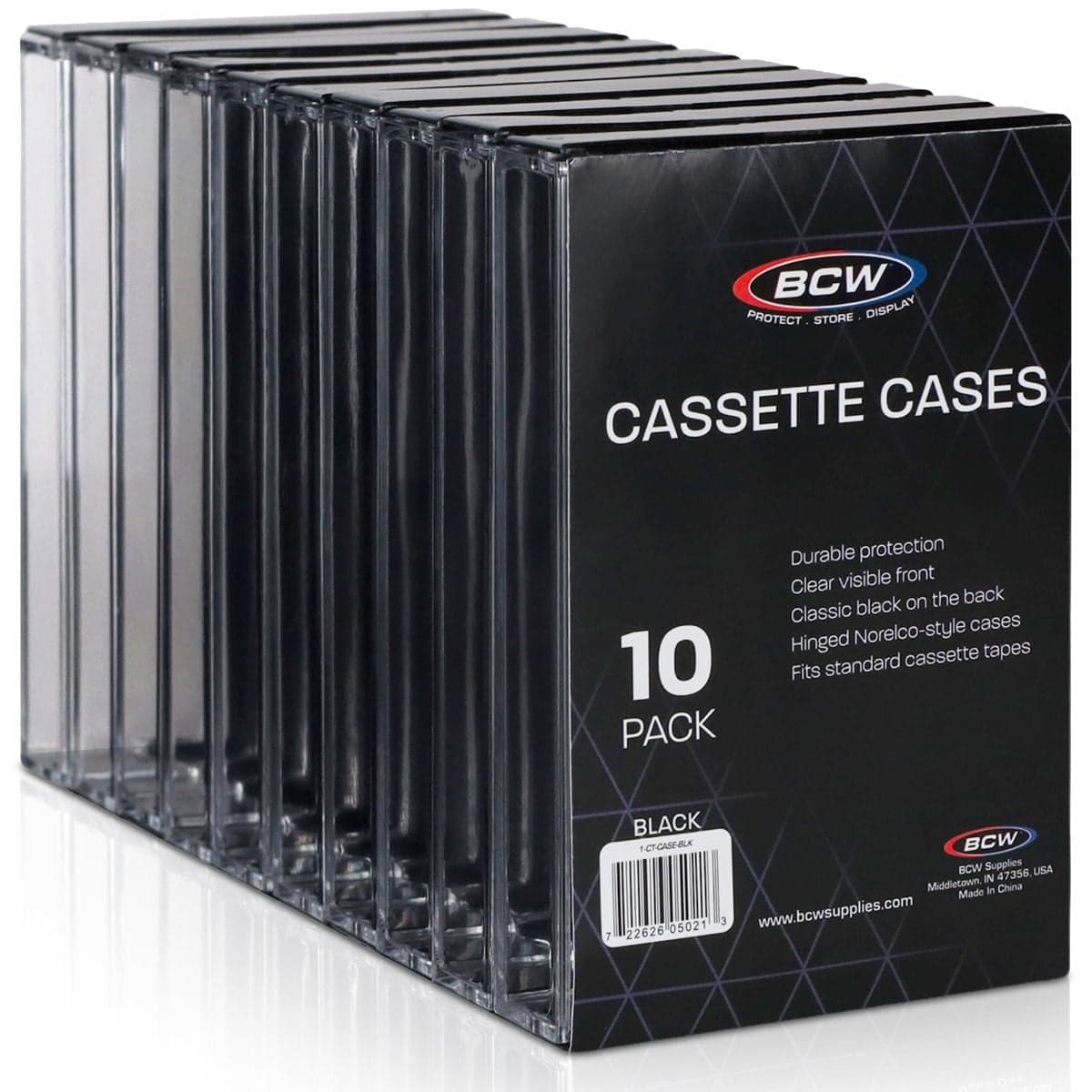 10 Pack BCW Cassette Case Black stacked front to back