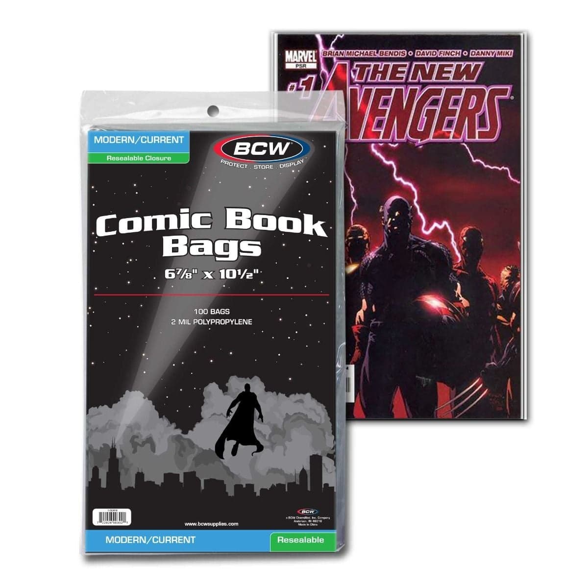 BCW Resealable Comic Book Bags. Current, Modern. 100 bags group packaging with comic in bag