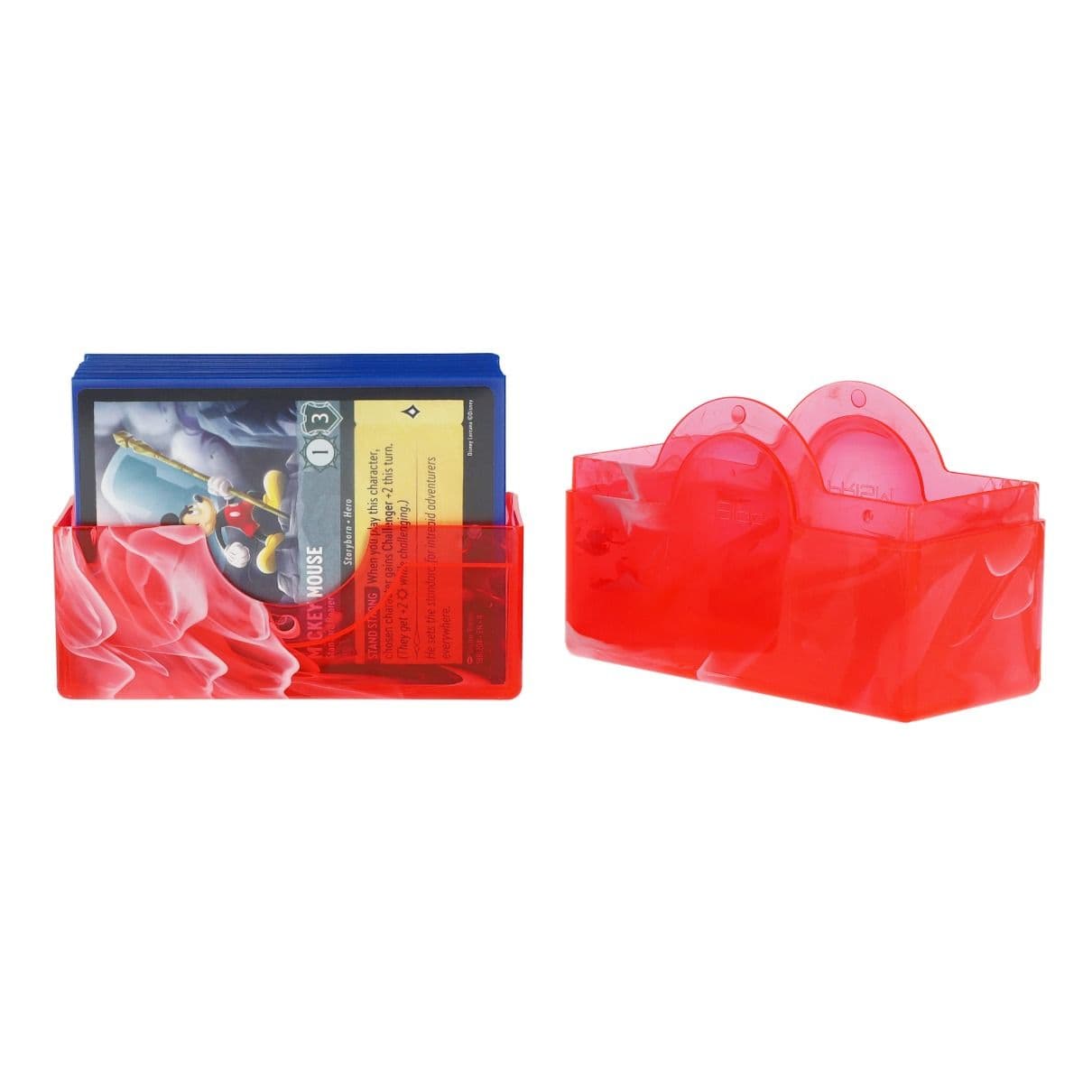 Spectrum Prism Deck Case - 50 CT - Carnelian Red, opened and showcasing a Lorcana deck