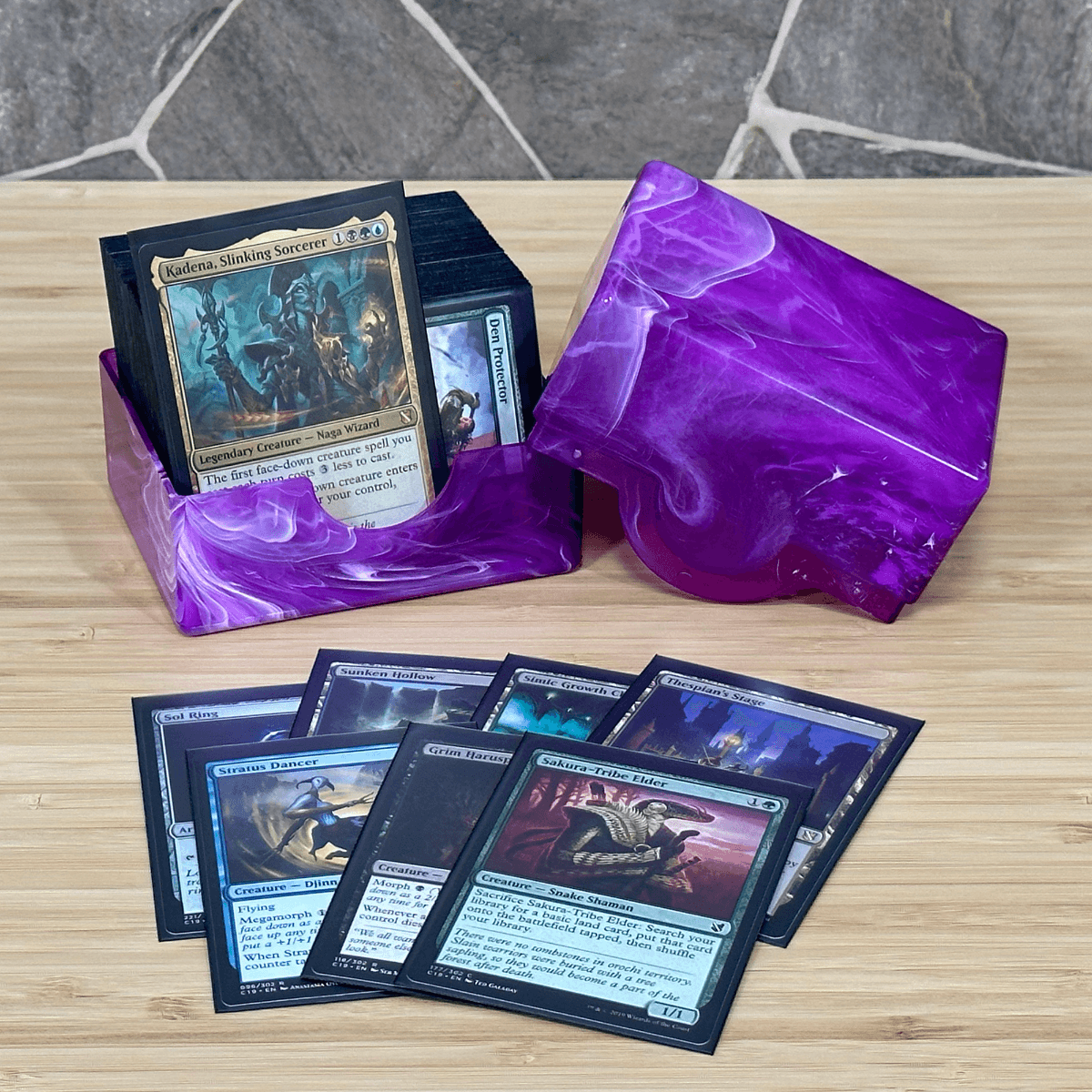 Spectrum Charoite Purple Prism Deck Case filled with Magic the Gathering cards