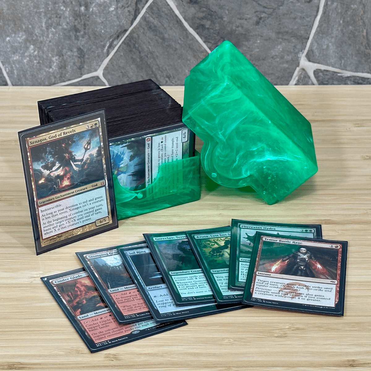 Spectrum Jade Green Prism Deck Case filled with Magic the Gathering cards