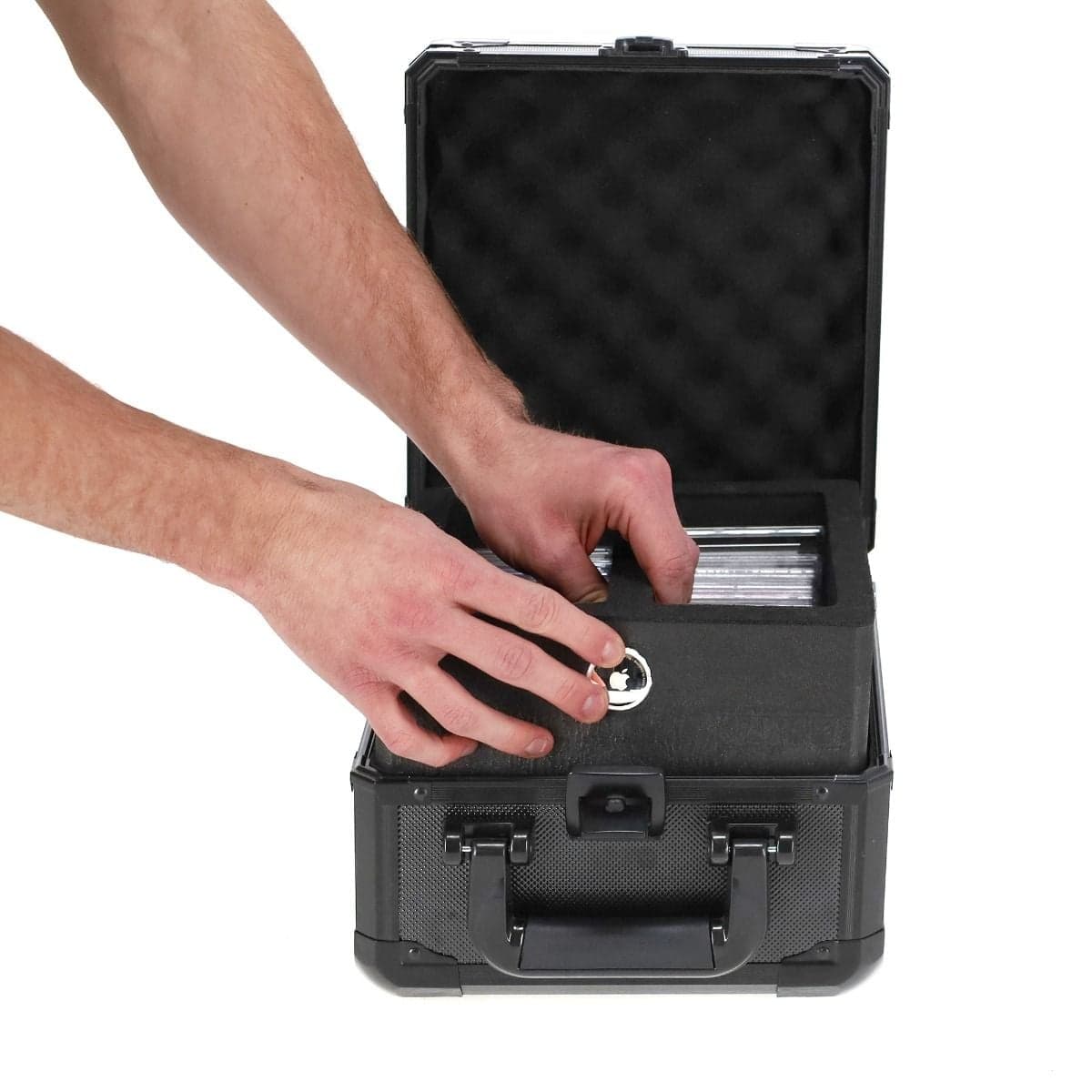 BCW 2-Row Graded Latching Case slot for air tag tracking