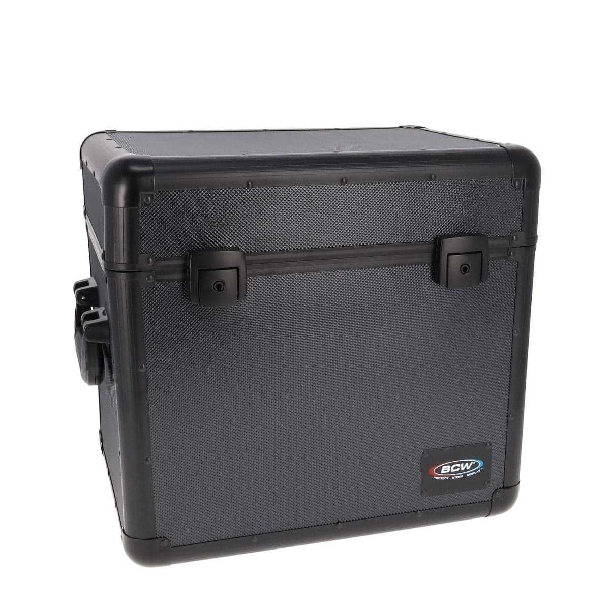BCW Latching Case - 12 Inch Records angled and closed, showcasing the latching feature and strong durable material.