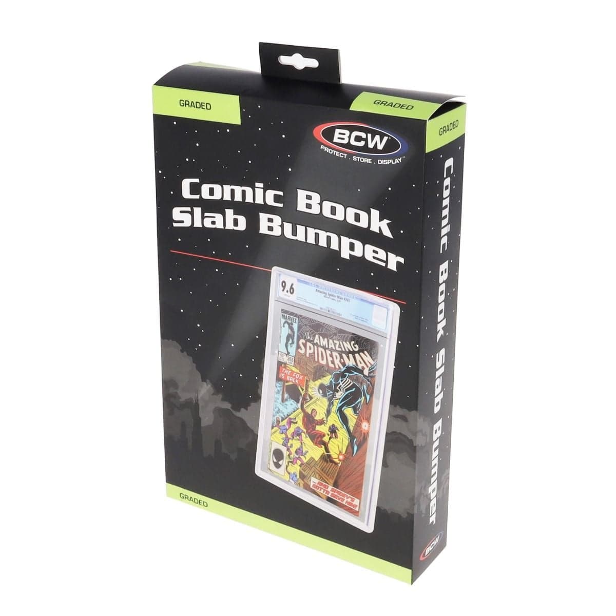 packaging for the BCW Comic Book Slab Bumper, angled