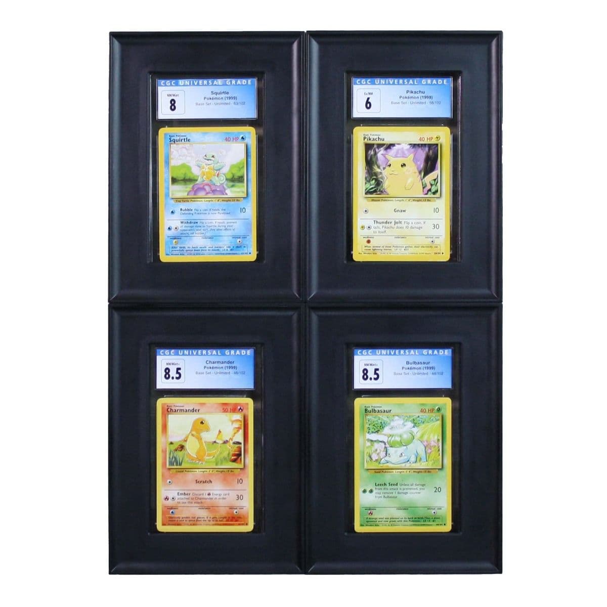 4 BCW interlocking graded card frames with Pokemon cards