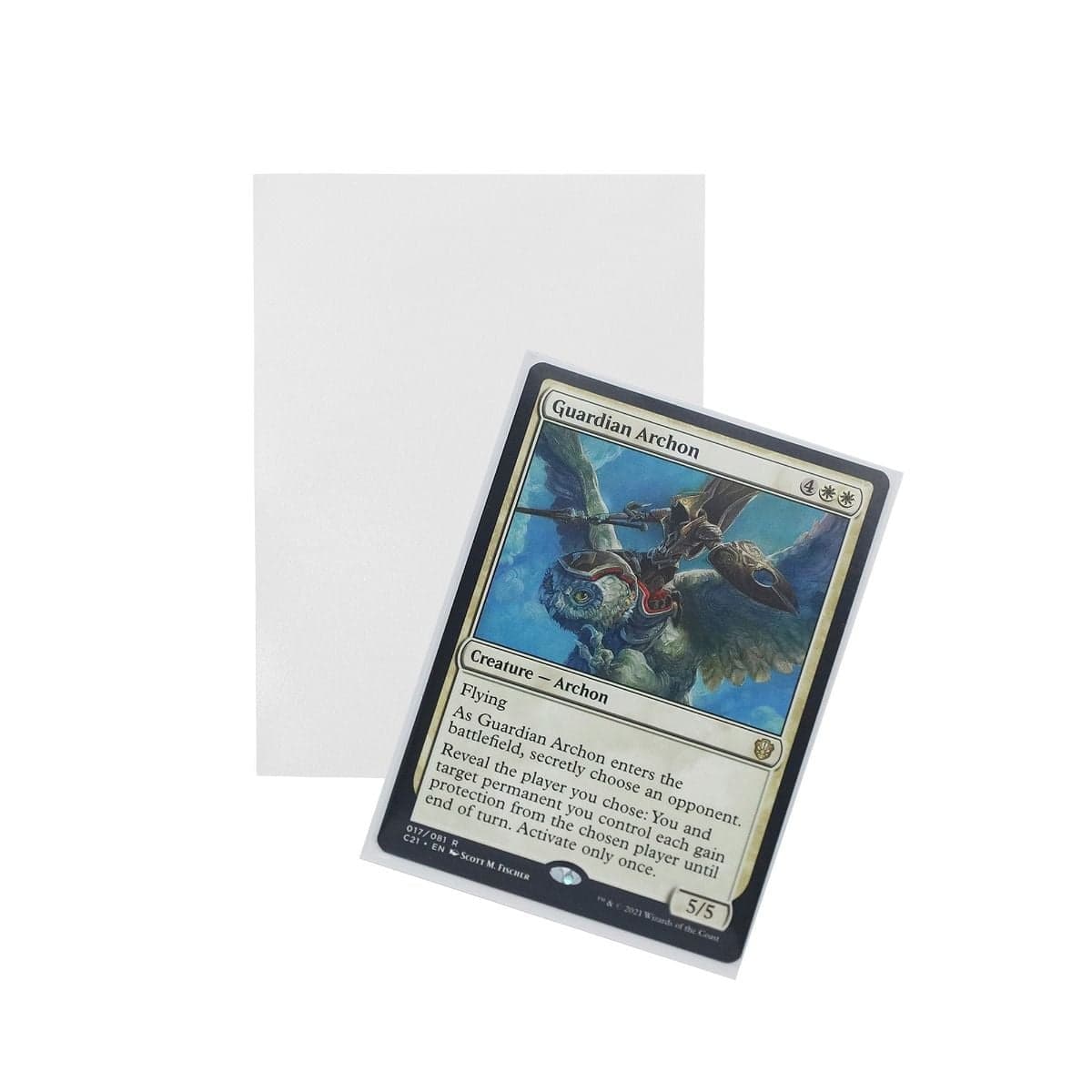 Iridian Matte Sleeves - White. fits standard cards. 100 per pack. back of sleeve with mtg tcg gaming card in sleeve