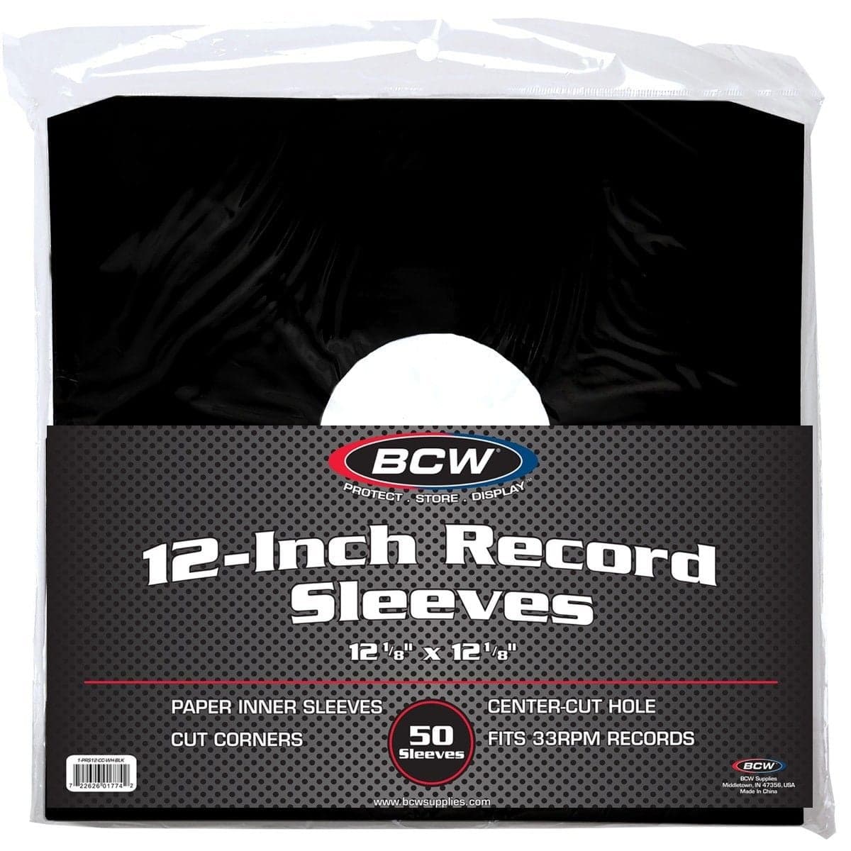 Package of BCW 12 Inch Record Paper Inner Sleeves - Cut Corners - Black