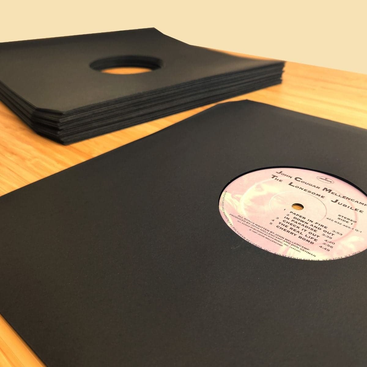 Stack of BCW 12 Inch Record Paper Inner Sleeves - Cut Corners - Black