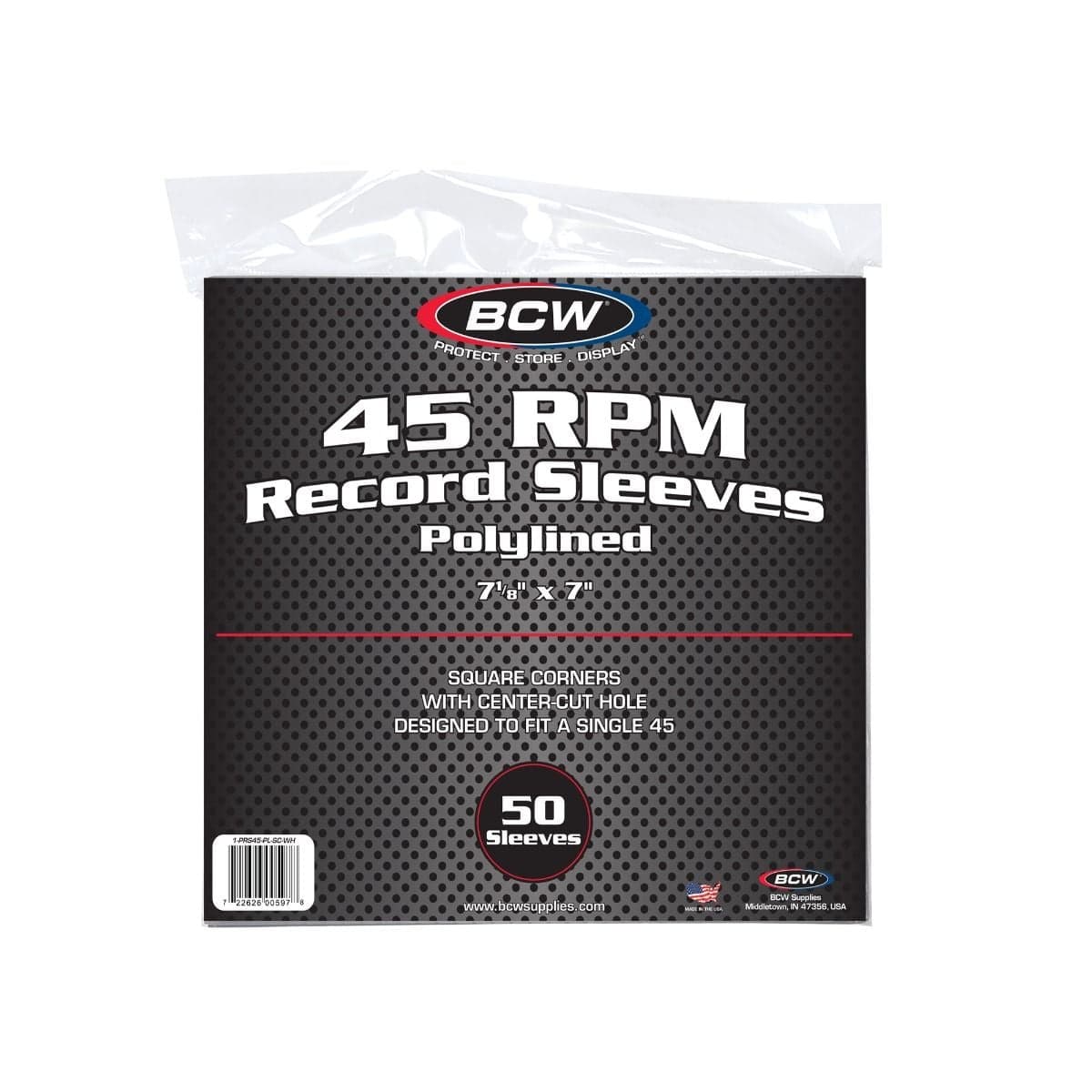 Package of BCW Paper Record Sleeves 45 RPM - Polylined - SQ Corners - With Hole