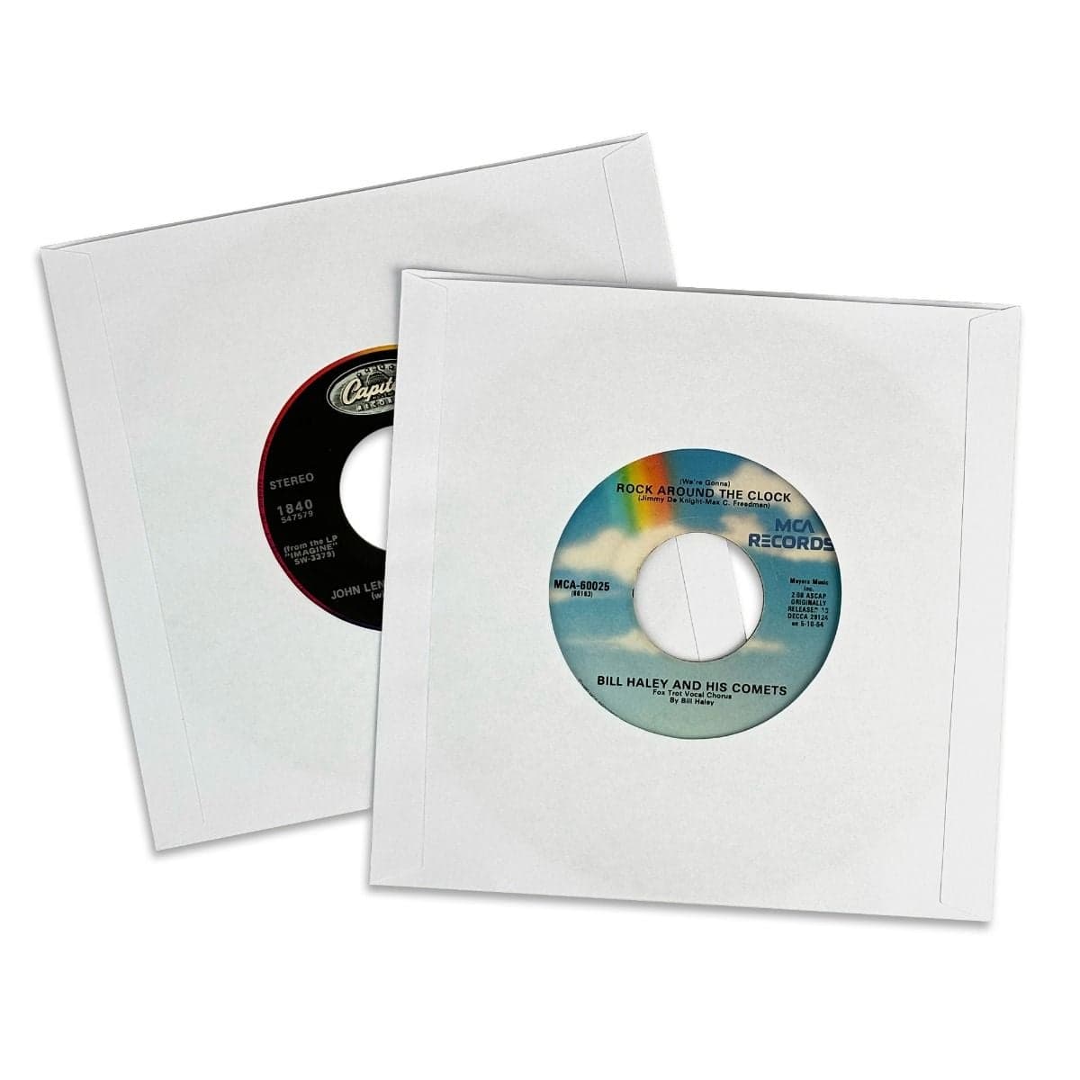 7 Inch Record Paper Inner Sleeves - Square Corners - With Hole - White. 2 records in sleeves