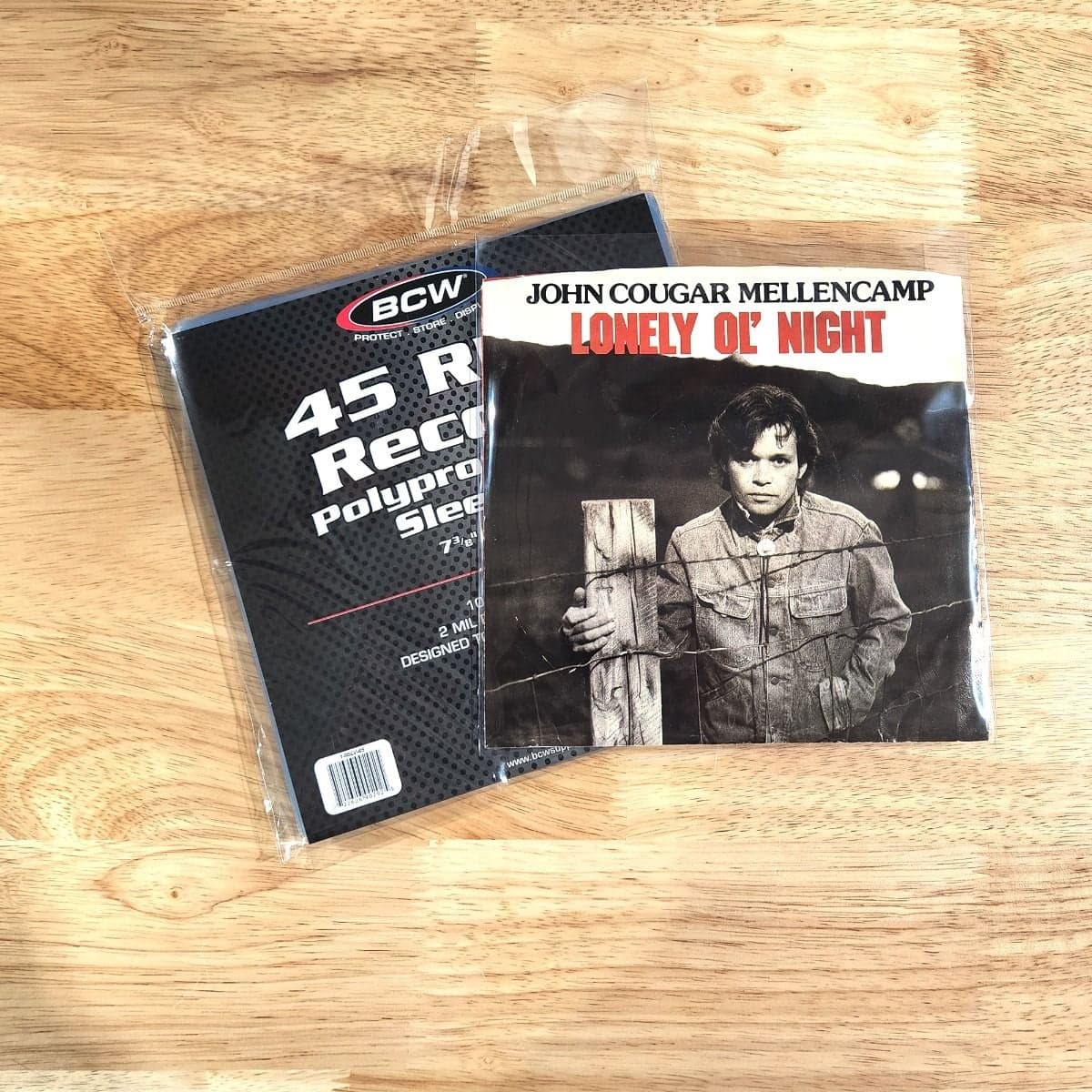 Record on top of package of BCW 45 RPM Record Sleeves