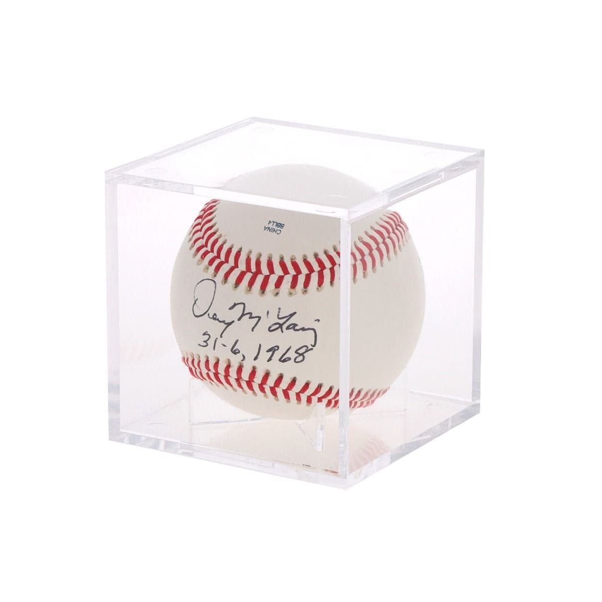 BCW Baseball Showcase. Crystal clear built in stand base. With signed baseball