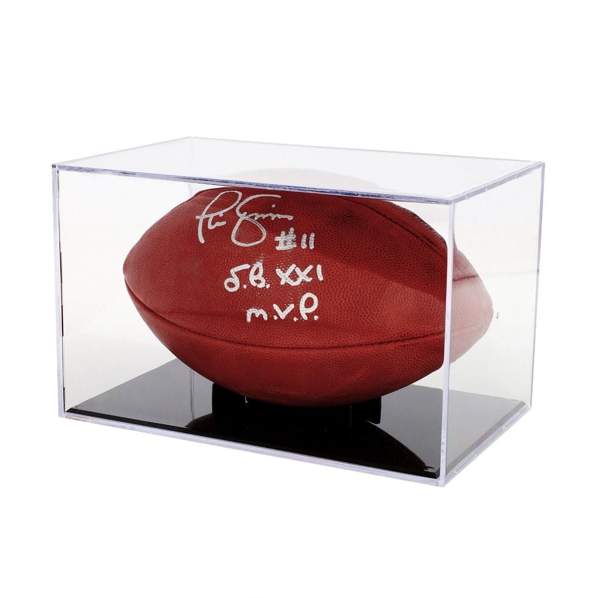 BCW Football Showcase. Black removable stand base. With signed ball