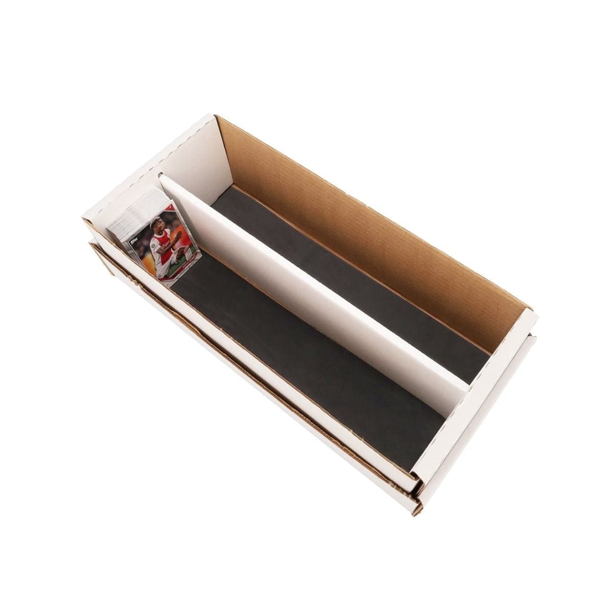 BCW Slip Guard Strip applied to the bottom of the rows in a BCW Shoe Storage Box with cards in the rows