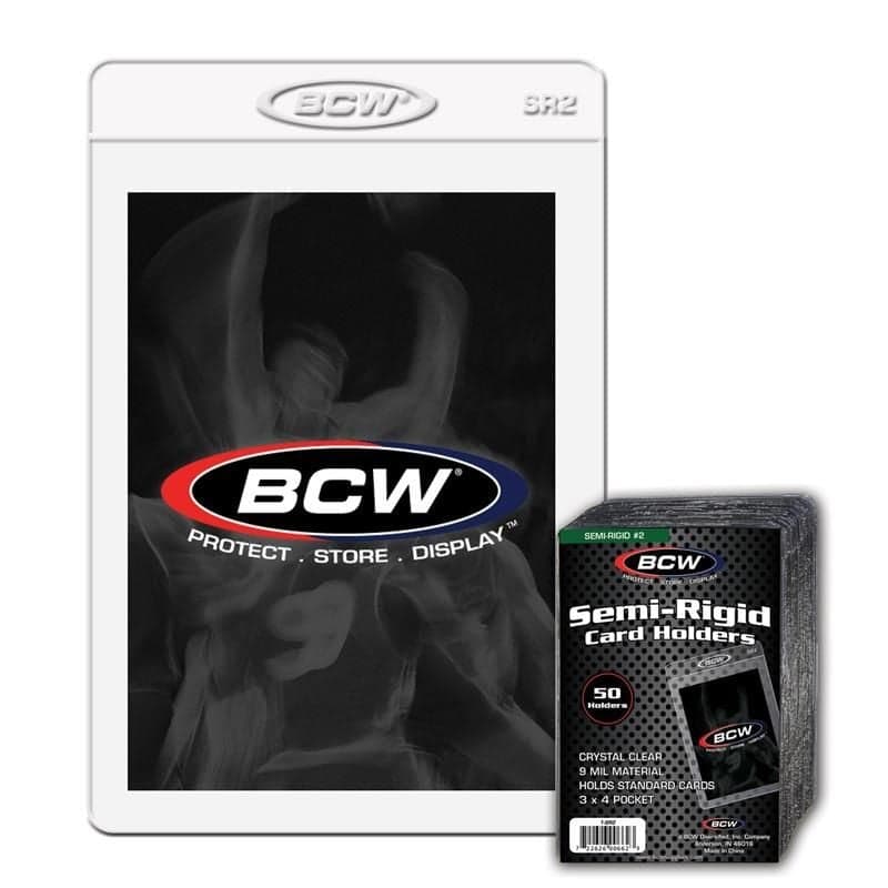 Pack of BCW semi-rigid card holders over single holder with card