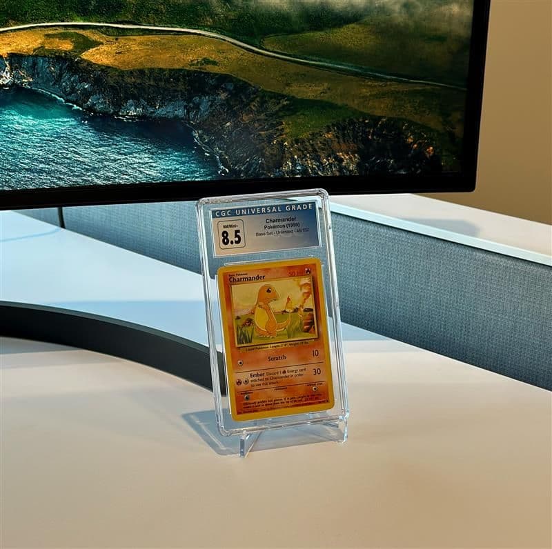 BCW small stand holding a graded pokemon card