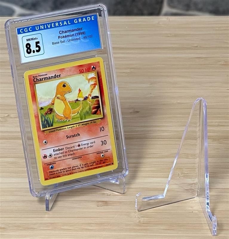 BCW small stand holding graded pokemon card and an empty stand