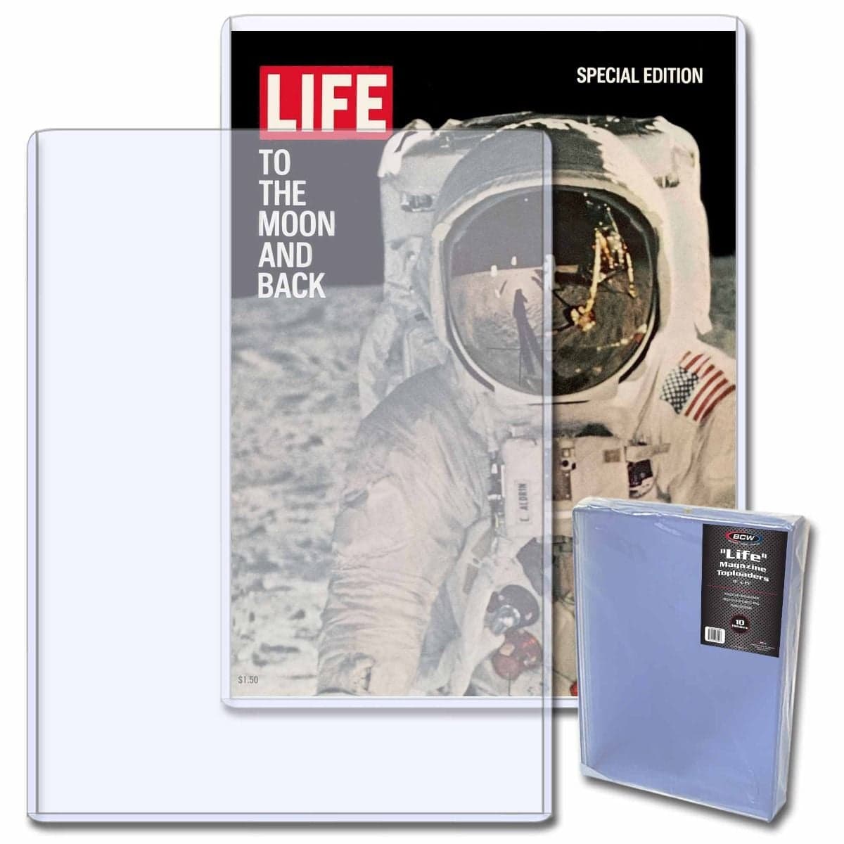 Two BCW Life Magazine Topload Holders behind package of BCW Life Magazine Topload Holders