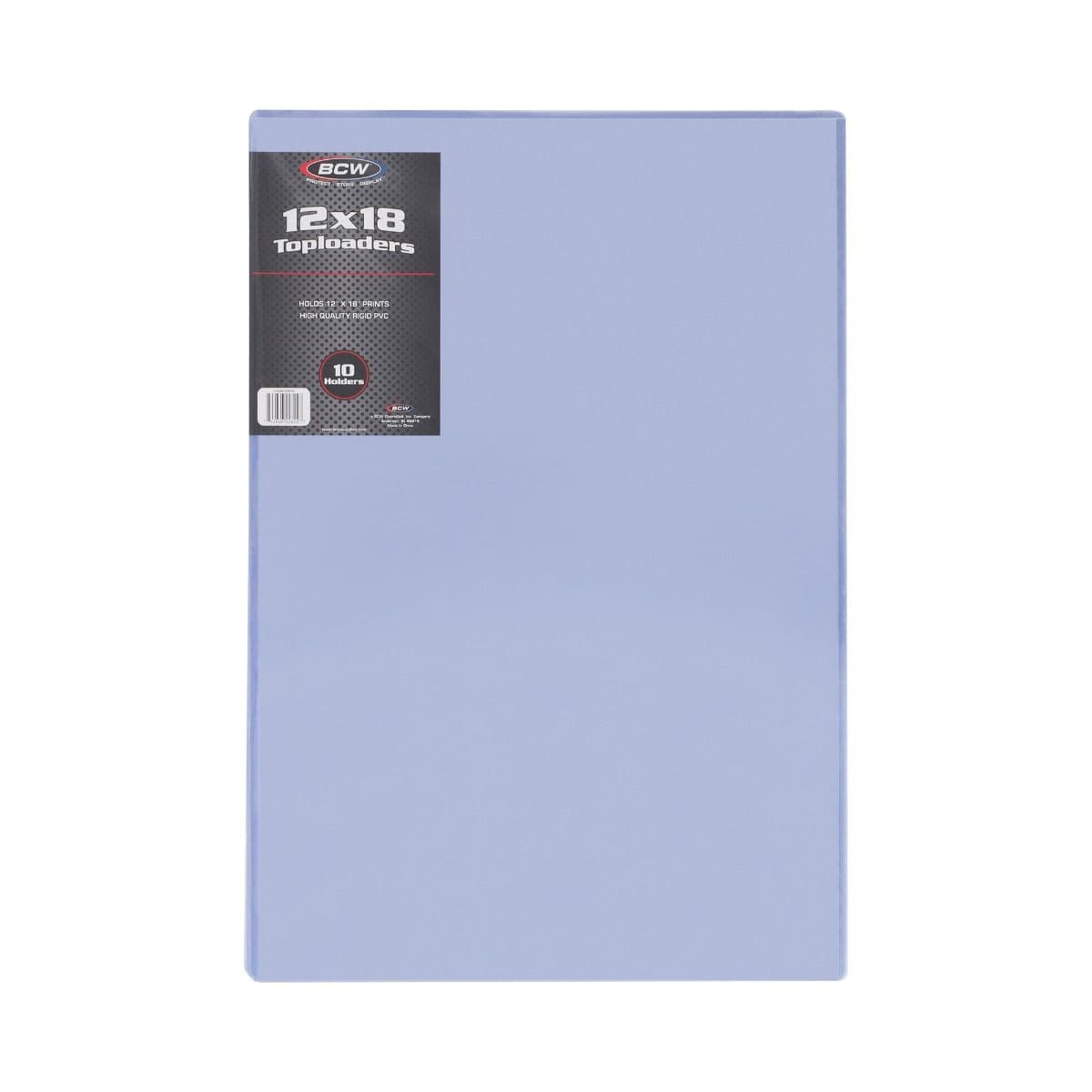 BCW 12x18 top loaders pack featuring clear rigid PVC holders designed to protect and display oversized prints, posters, and artwork.