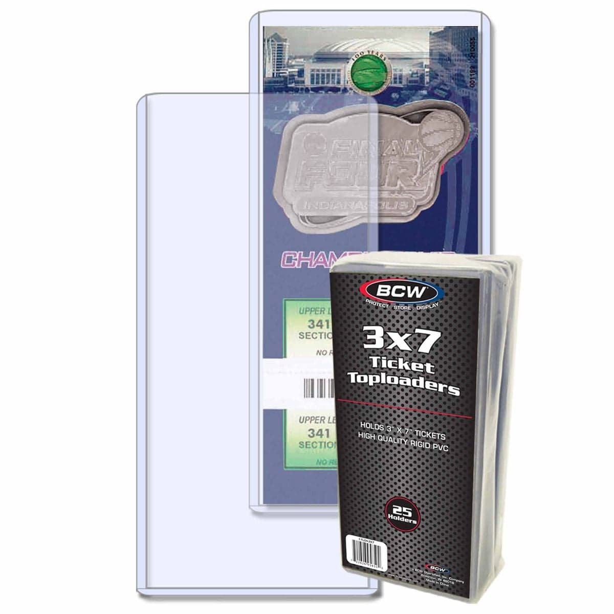 Pack of BCW 3" by 7" ticket toploaders over 2 toploaders with ticket
