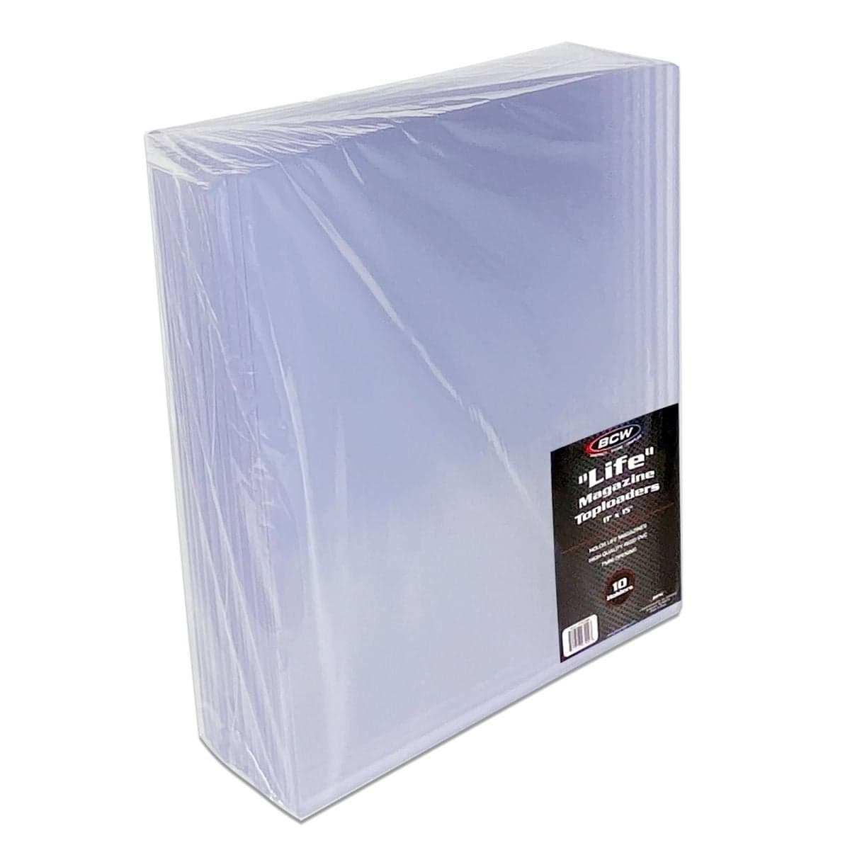 Side view of 1 pack of 10 BCW life size Magazine Toploaders