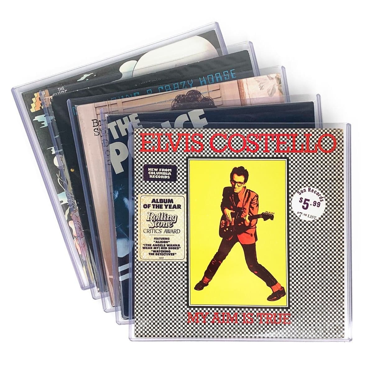 BCW 12 Inch record toploaders, SNUG Fit, with 9mm opening. 5 holders per pack. Holds a single LP. Holders with records spread