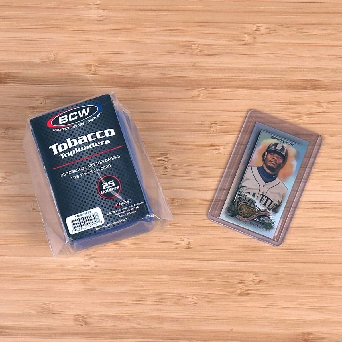 Pack of BCW tobacco card toploaders over 2 toploaders with card
