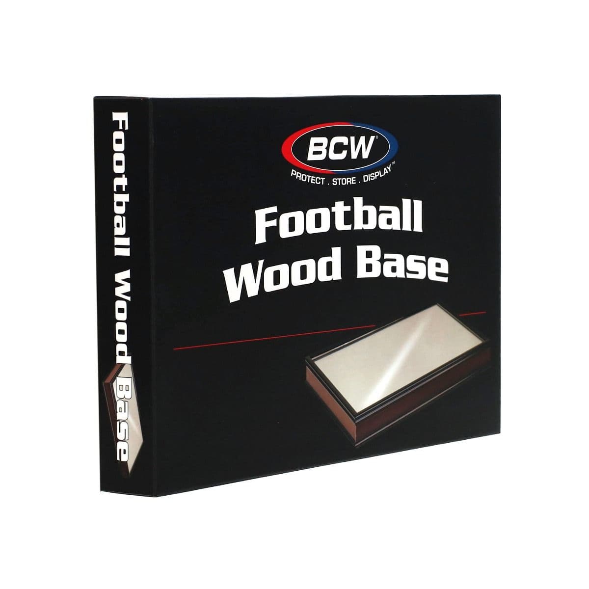 Wood Base for Football Holder packaging angled