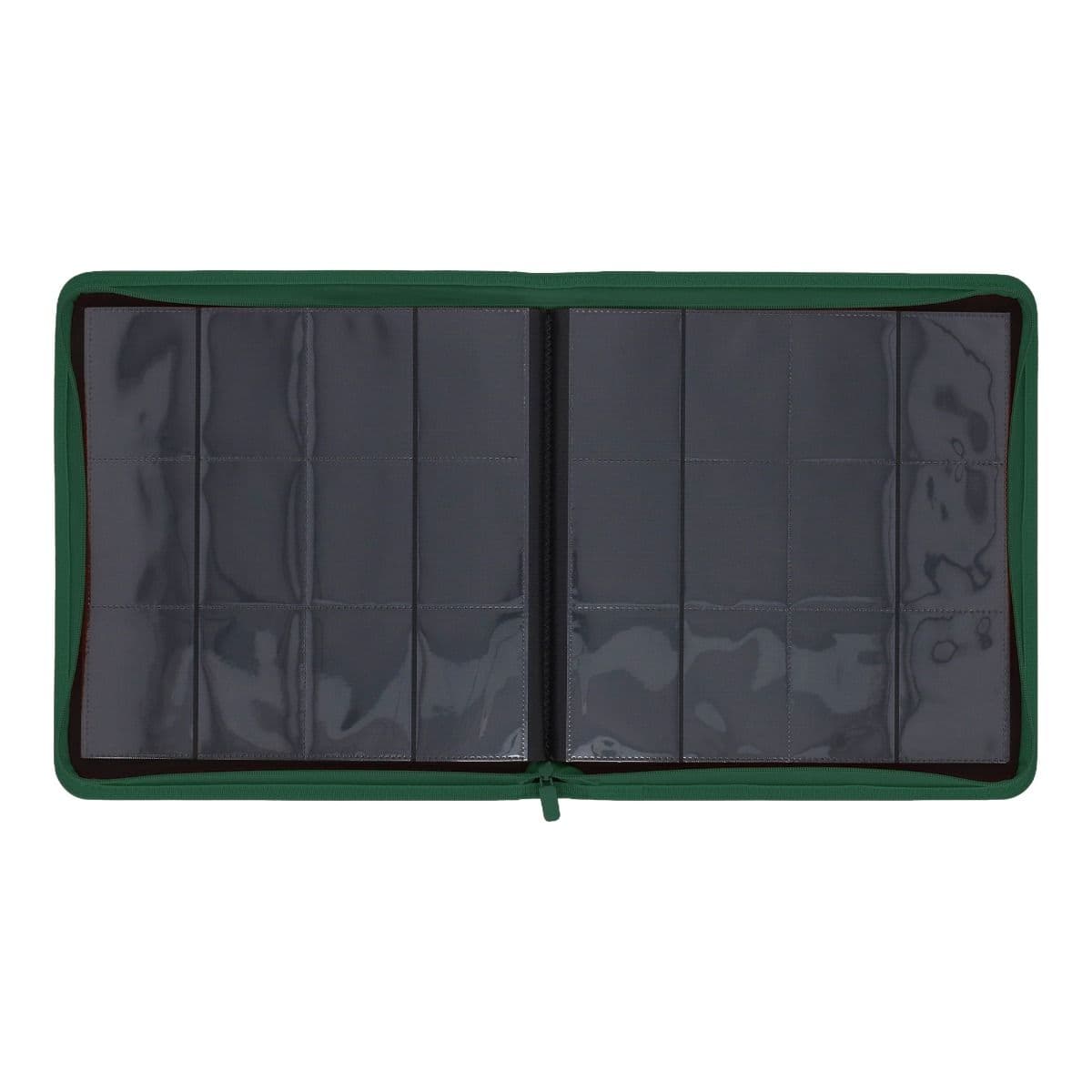 Z-Folio 12-Pocket Album - Green, opened and empty, showcasing the easy-flip pages for quick viewing.