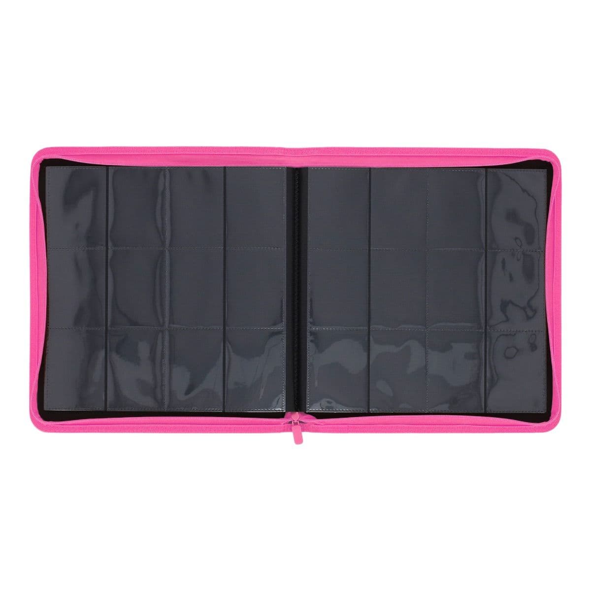 Z-Folio 12-Pocket Album - Pink, opened and empty, showcasing the easy-flip pages for quick viewing.