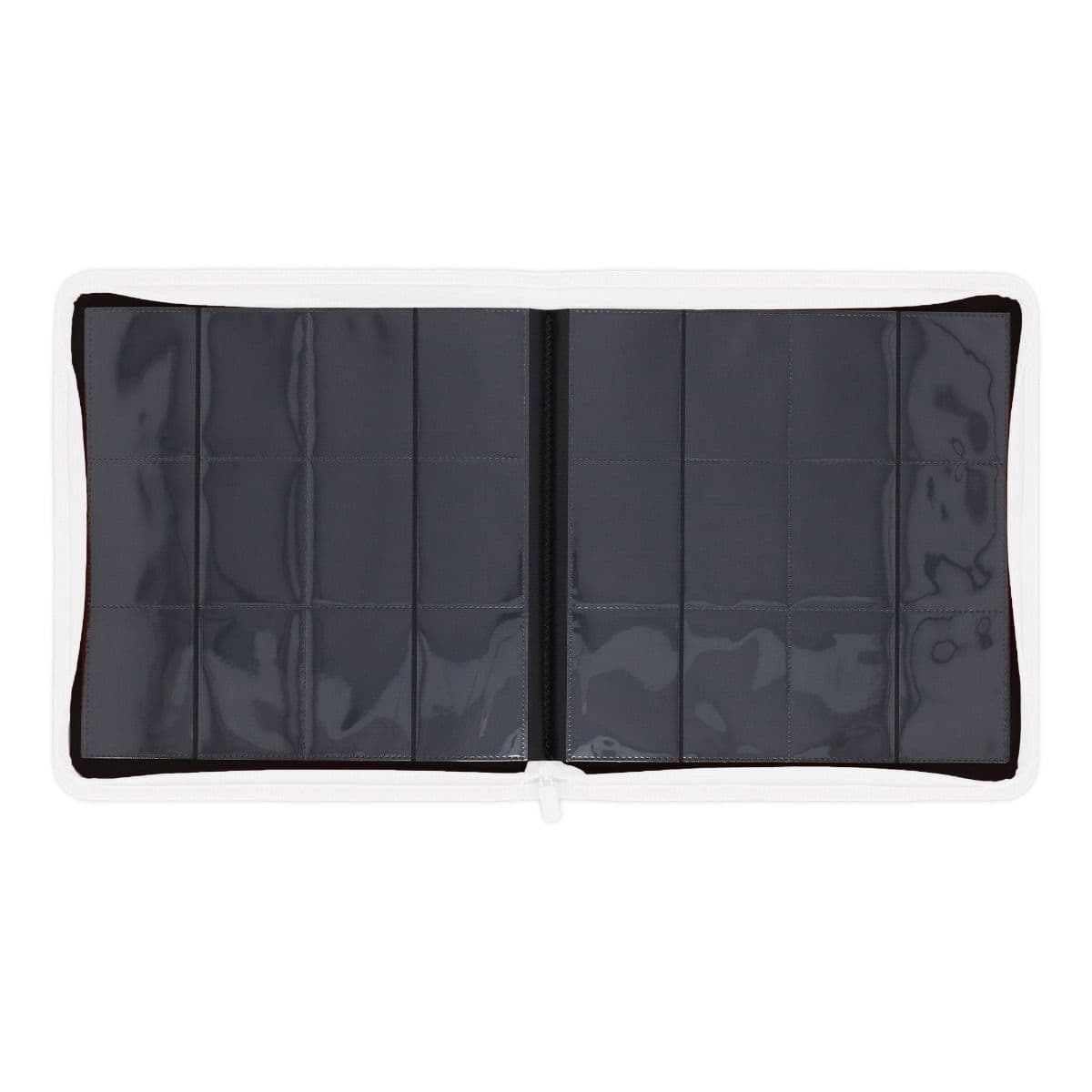 Z-Folio 12-Pocket Album - White, opened and empty, showcasing the easy-flip pages for quick viewing.