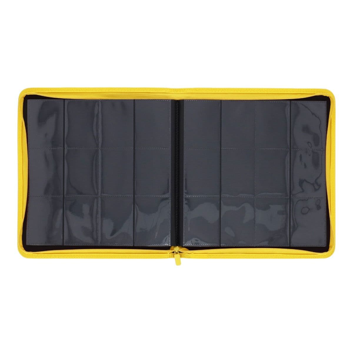 Z-Folio 12-Pocket Album - Yellow, opened and empty, showcasing the easy-flip pages for quick viewing.