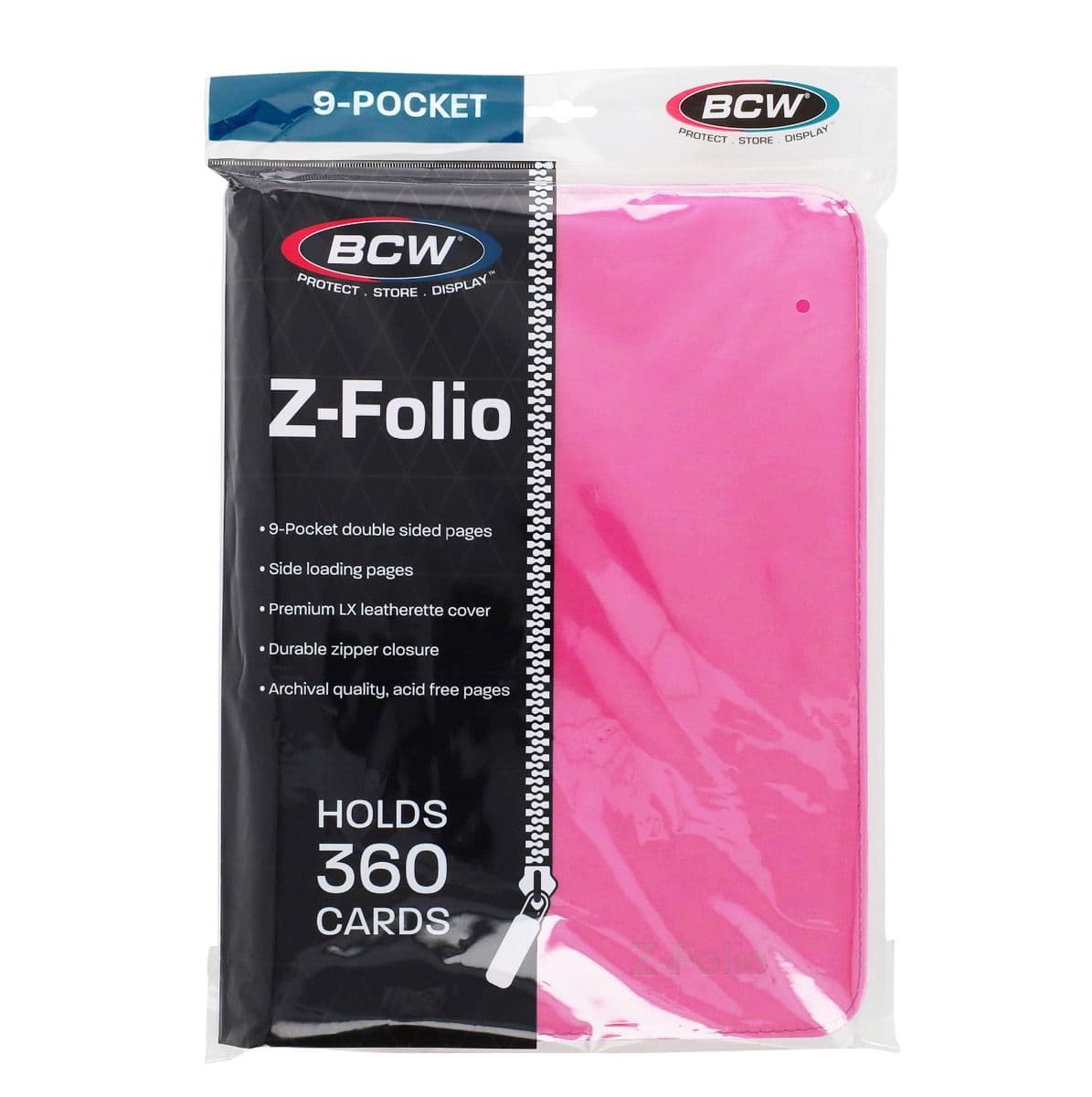BCW Z-Folio 9-Pocket Album - Pink, front of packaging with binder enclosed.