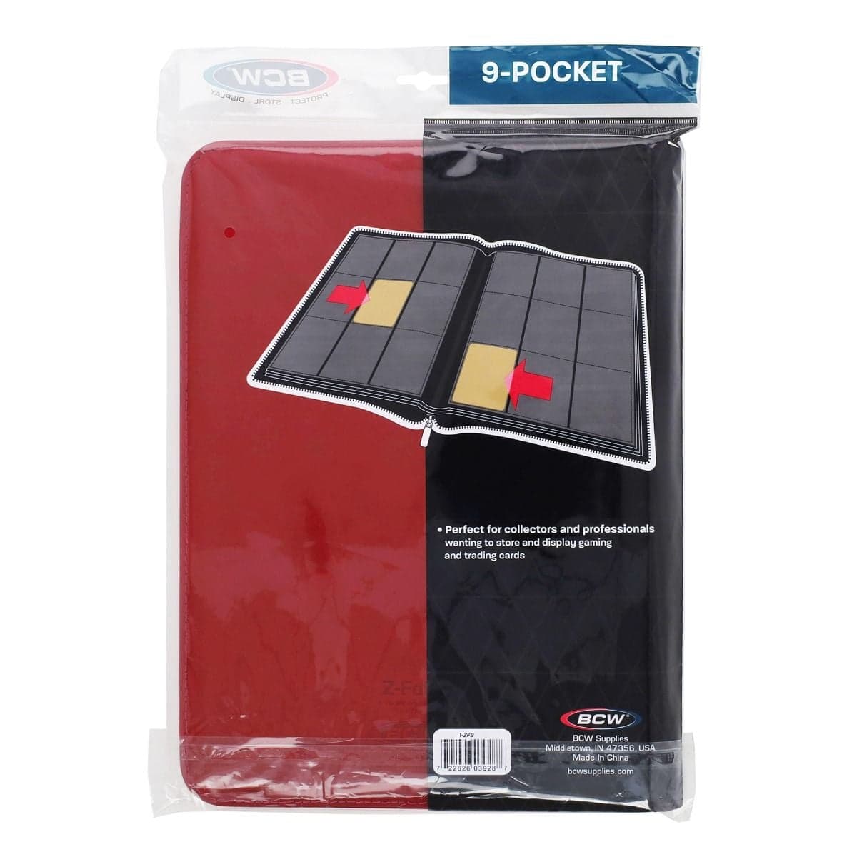 BCW Z-Folio 9-Pocket Album - Red, back of packaging with binder enclosed.