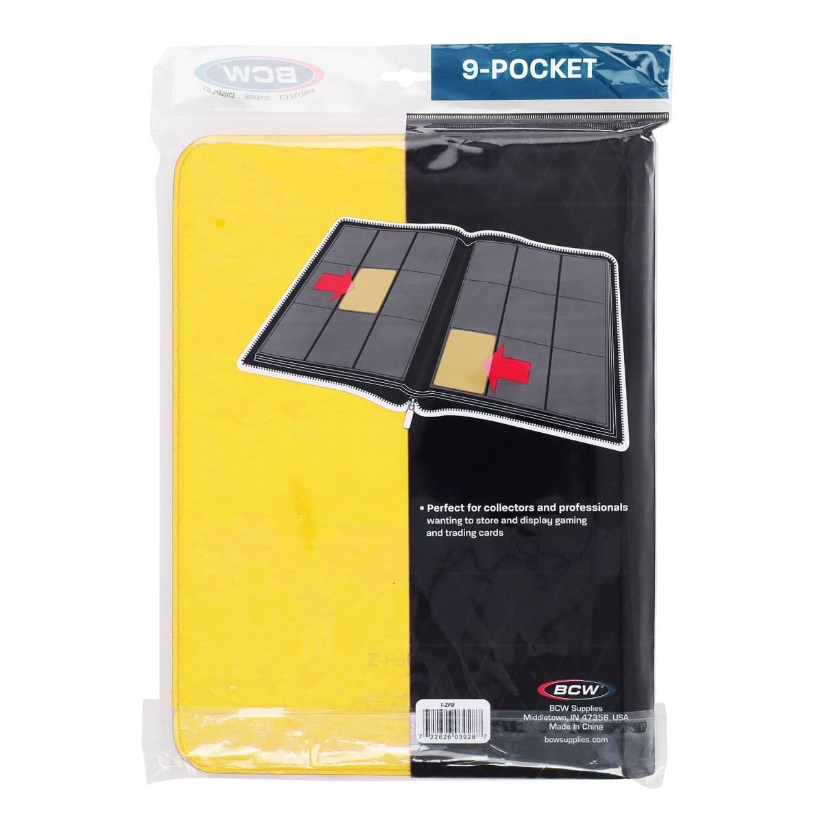 BCW Z-Folio 9-Pocket Album - Yellow, back of packaging with binder enclosed.