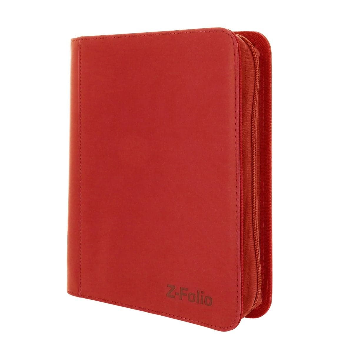 BCW Z-Folio 4-Pocket LX Album - Toploaders - Red. front closed, angled right view