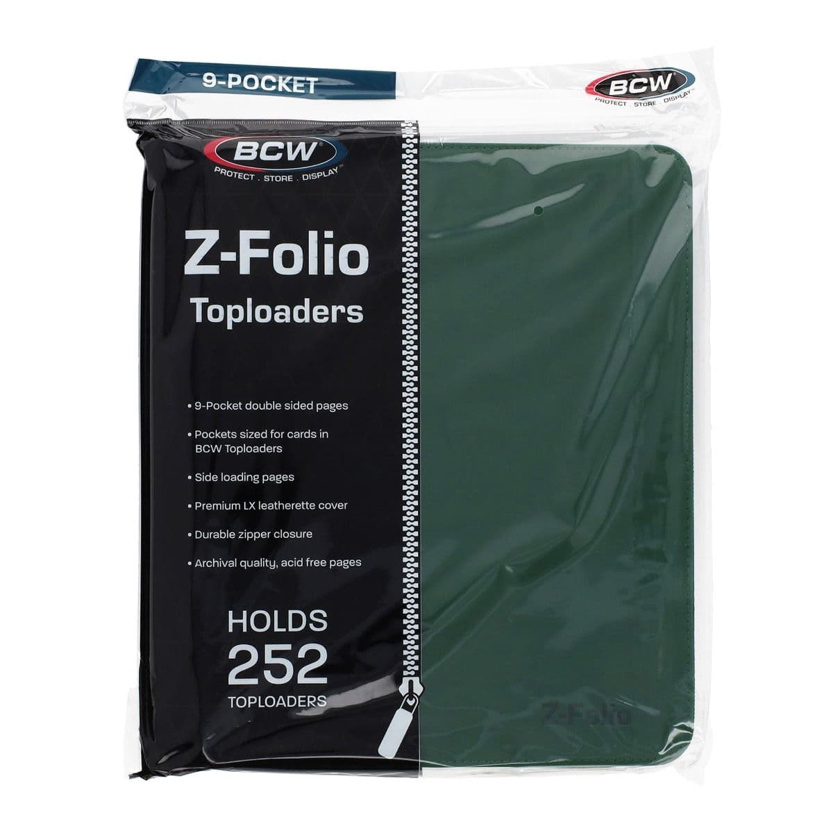 BCW Z-Folio 9-Pocket LX Album - Toploaders - Green front of packaging